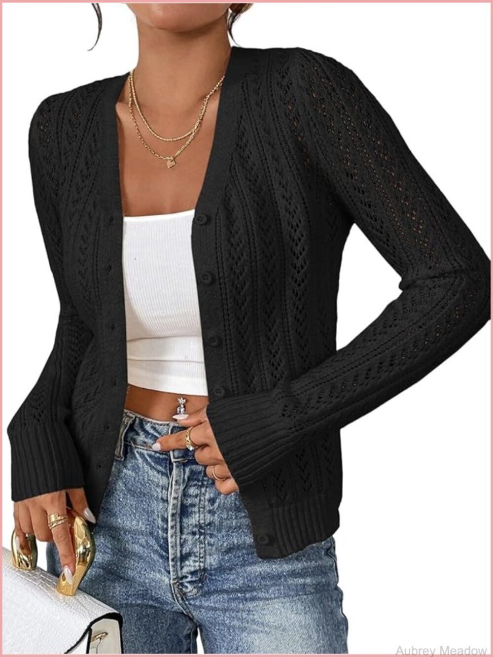 Pointelle Button Up Crochet Cropped Cardigan Trendy Shrugs